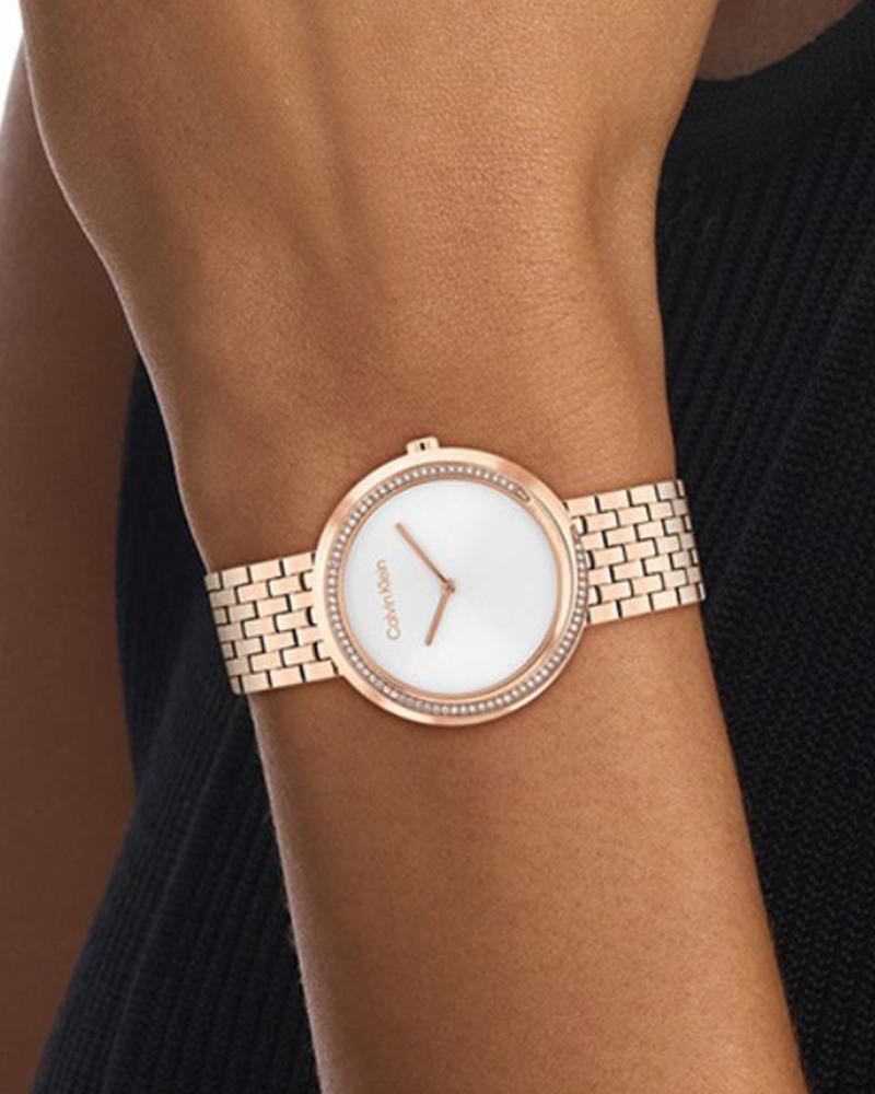 Calvin Klein 25100038 Twisted Bezel Women’s Quartz Analog Watch with Silver Dial, Stainless Steel Strap