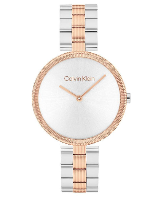 Calvin Klein 25100040 Quartz Analog Women’s Watch with Silver White Dial, Two-Tone Stainless Steel Bracelet
