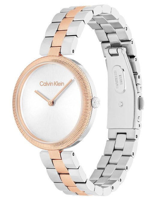 Calvin Klein 25100040 Quartz Analog Women’s Watch with Silver White Dial, Two-Tone Stainless Steel Bracelet