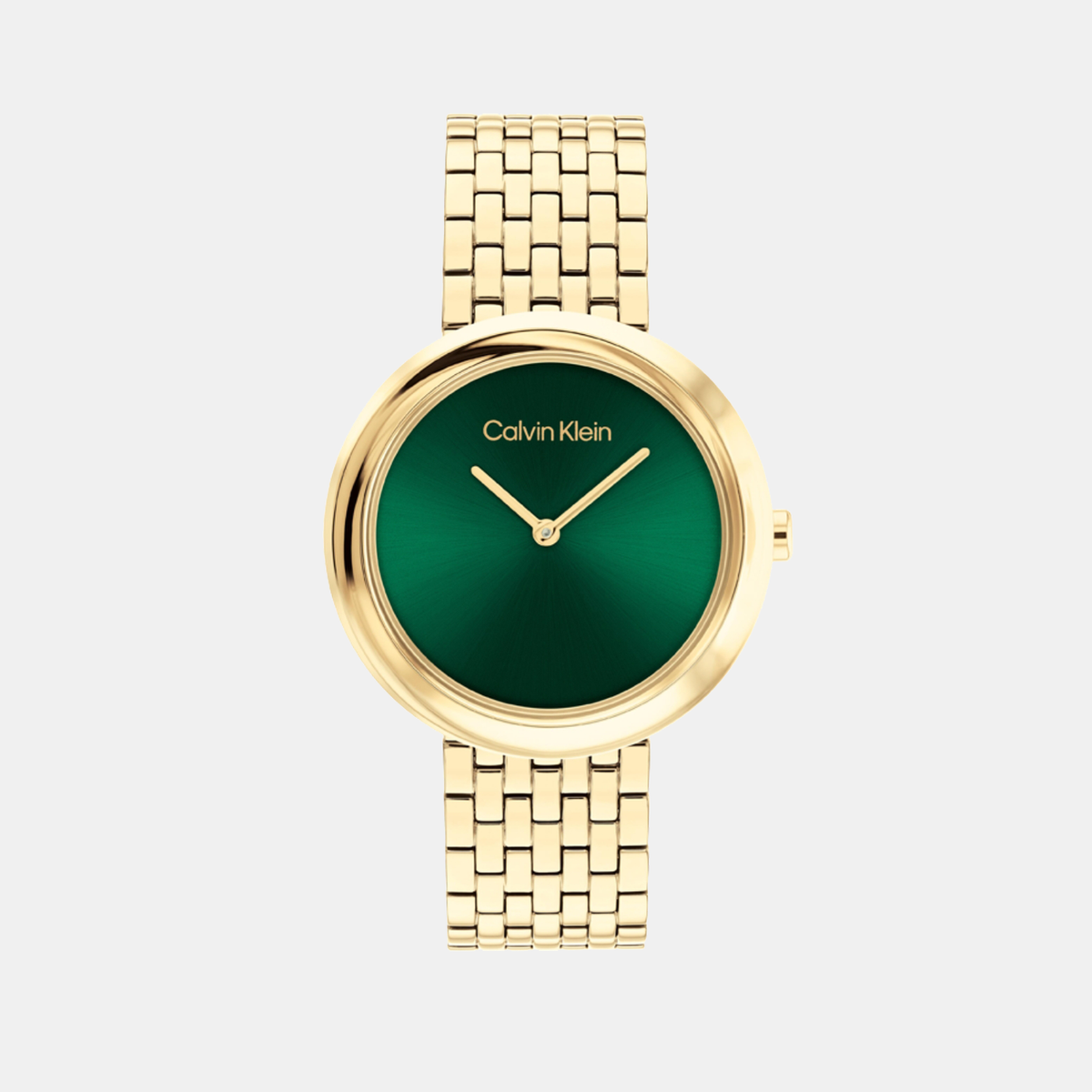 Calvin Klein 25100066 Twisted Bezel Quartz Analog Women’s Watch with Green Dial, Gold Stainless Steel Bracelet