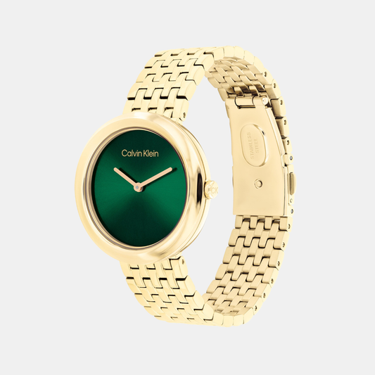 Calvin Klein 25100066 Twisted Bezel Quartz Analog Women’s Watch with Green Dial, Gold Stainless Steel Bracelet