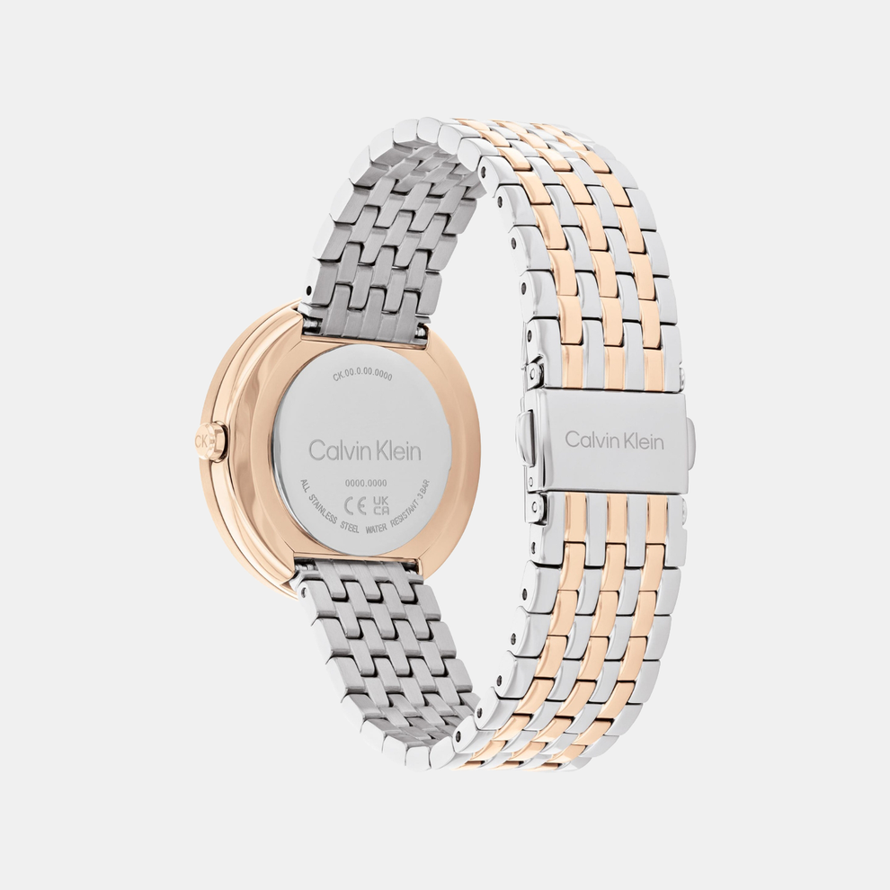 Calvin Klein 25100070 Twisted Bezel Women’s Quartz Analog Watch with White Dial, Silver Stainless Steel Strap