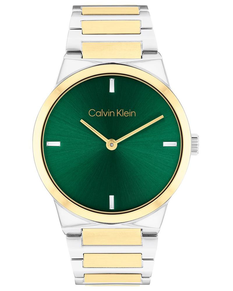 Calvin Klein 25100087 CK Linear Elegance Women’s Quartz Analog Watch with Green Dial, Silver Stainless Steel Strap