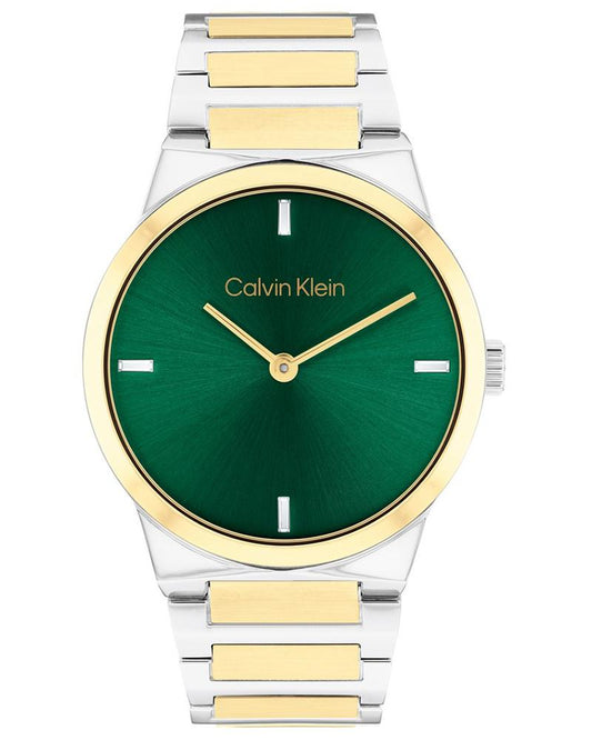 Calvin Klein 25100087 CK Linear Elegance Women’s Quartz Analog Watch with Green Dial, Silver Stainless Steel Strap
