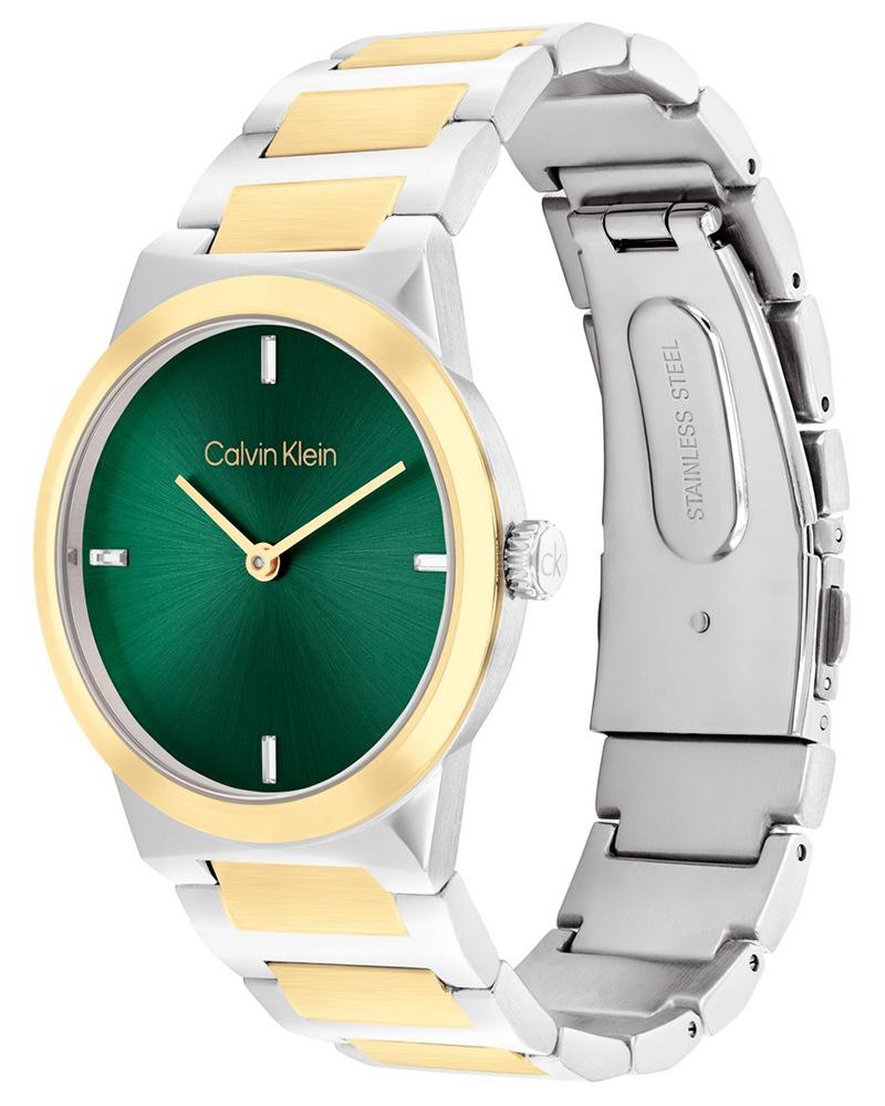 Calvin Klein 25100087 CK Linear Elegance Women’s Quartz Analog Watch with Green Dial, Silver Stainless Steel Strap