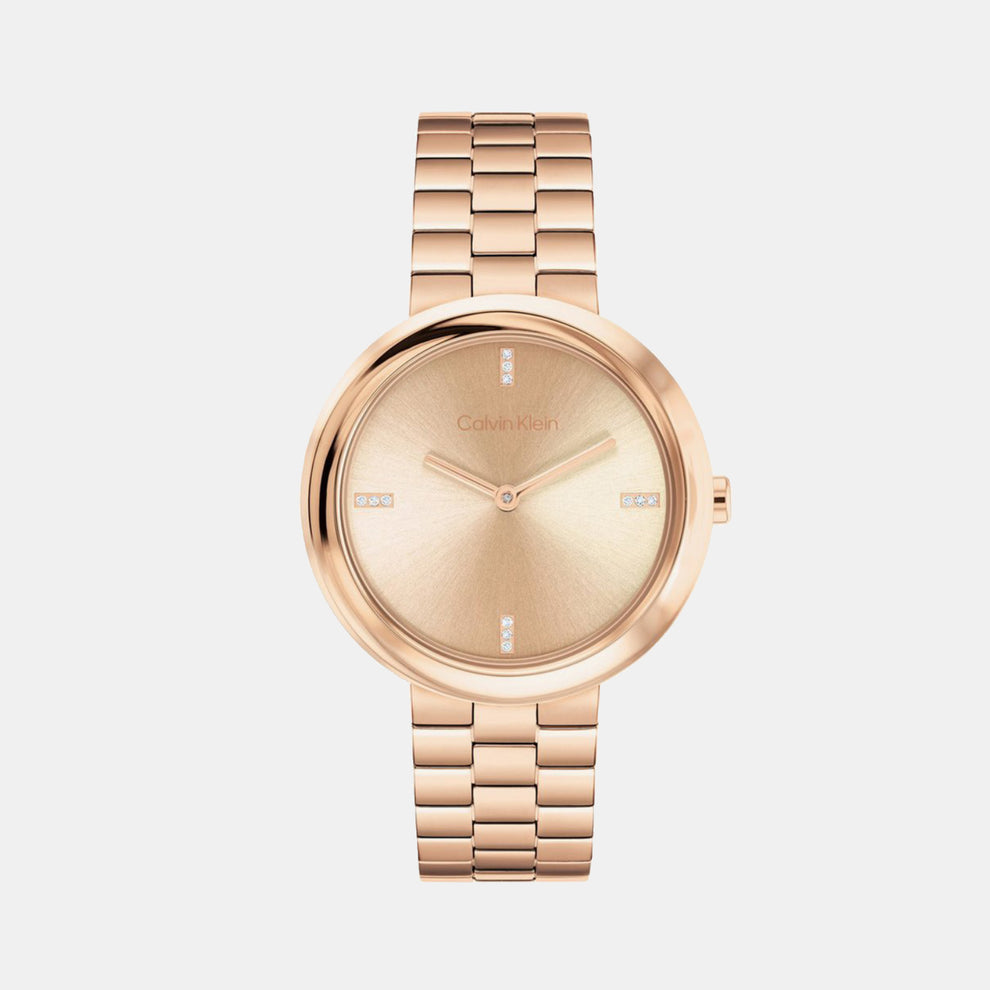 Calvin Klein 25100095 Twisted Bezel Women’s Quartz Analog Watch with Rose Gold Dial & strap