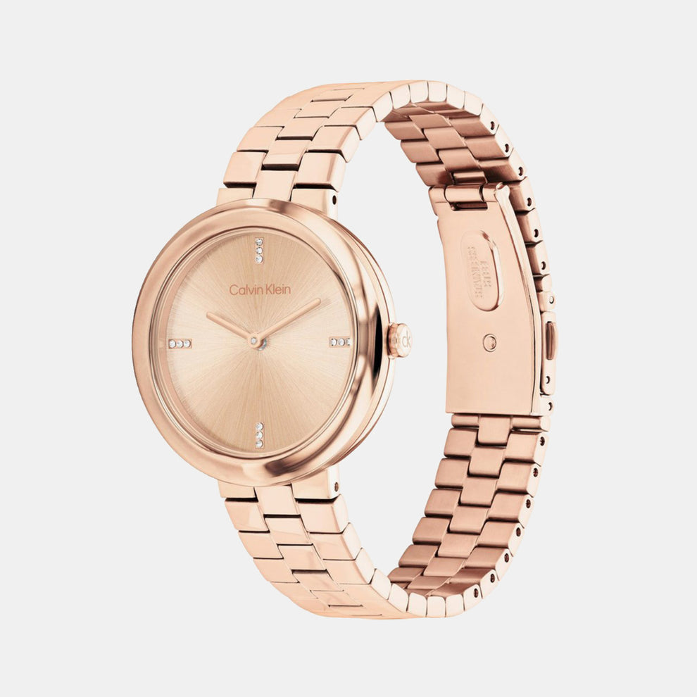 Calvin Klein 25100095 Twisted Bezel Women’s Quartz Analog Watch with Rose Gold Dial & strap