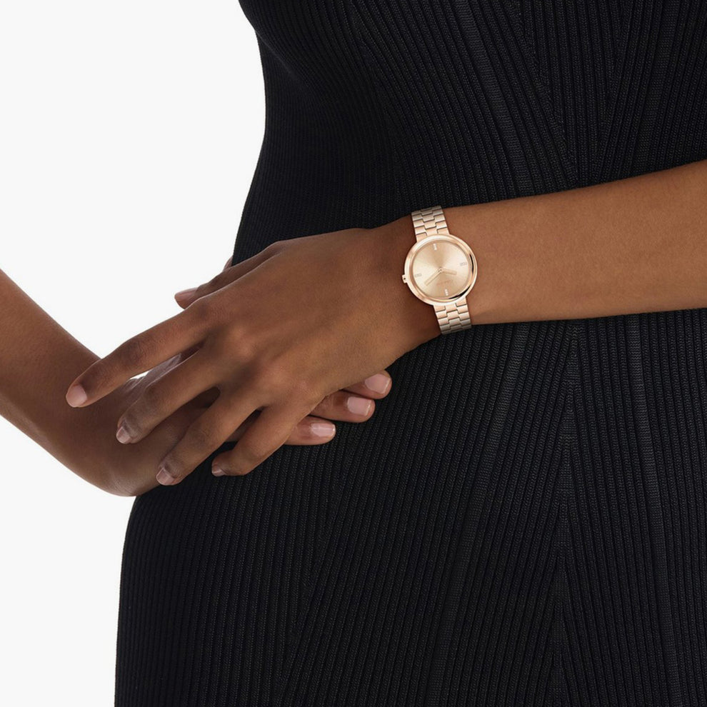 Calvin Klein 25100095 Twisted Bezel Women’s Quartz Analog Watch with Rose Gold Dial & strap