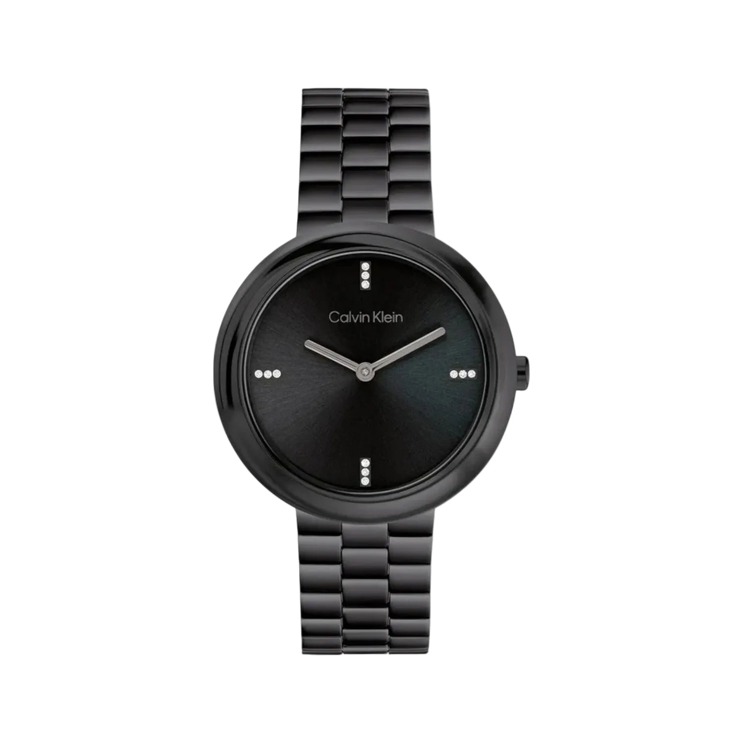 Calvin Klein 25100096 Twisted Bezel Embellished Quartz Women Watch Black Dial Stainless Steel