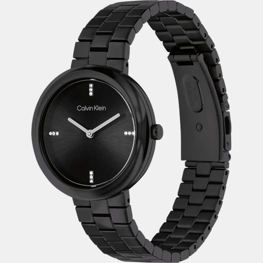 Calvin Klein 25100096 Twisted Bezel Embellished Quartz Women Watch Black Dial Stainless Steel