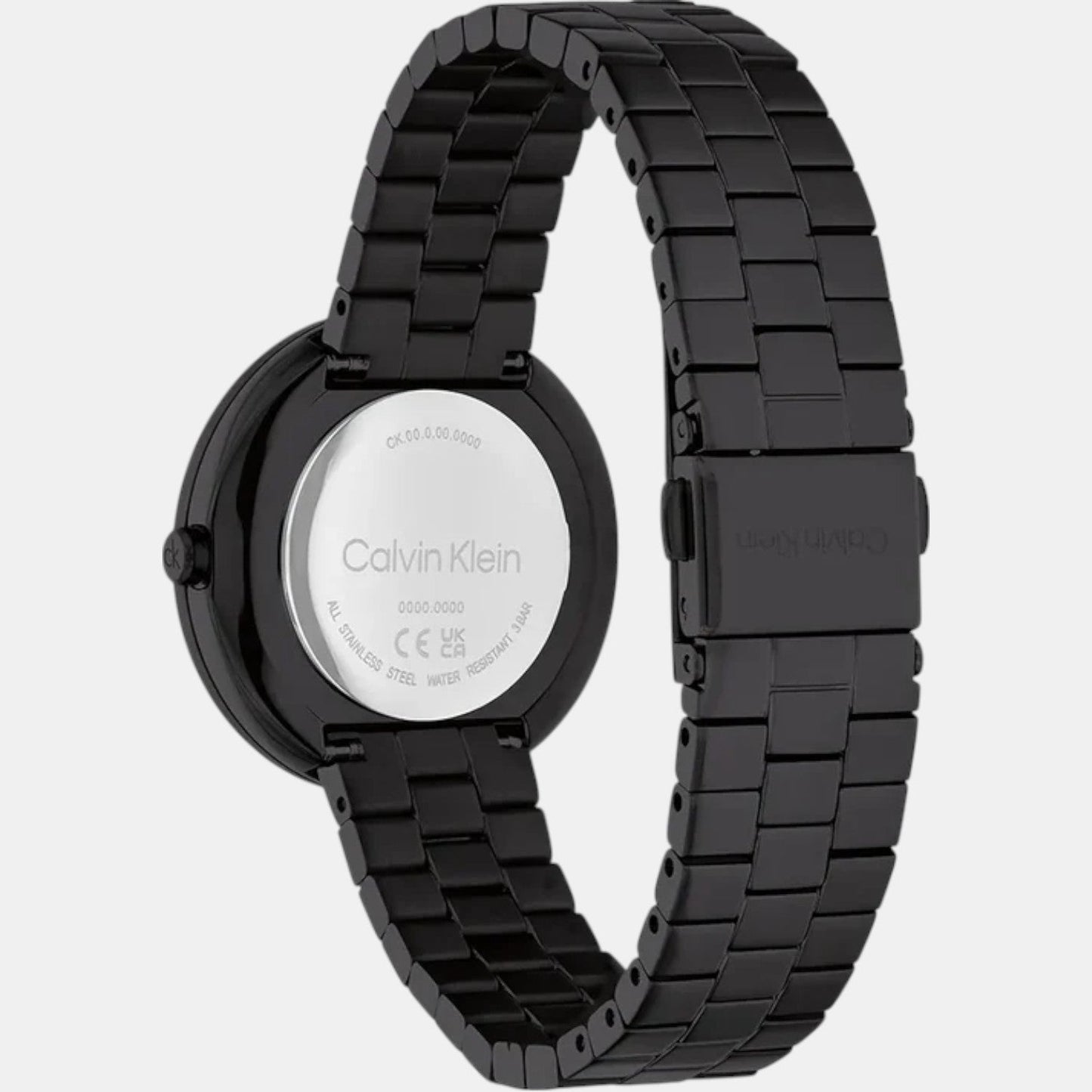 Calvin Klein 25100096 Twisted Bezel Embellished Quartz Women Watch Black Dial Stainless Steel