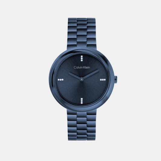 Calvin Klein 25100097 Twisted Bezel Women’s Quartz Analog Watch with Blue Dial, Blue Stainless Steel Strap