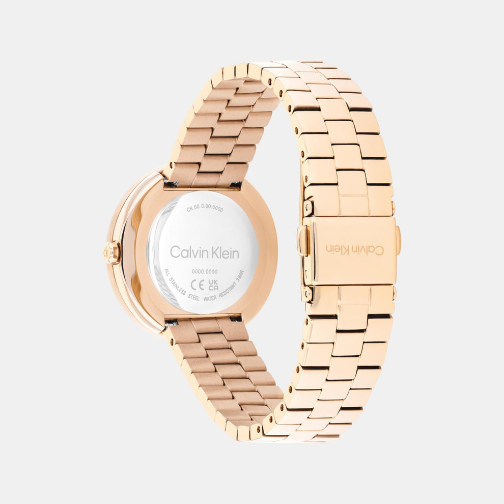 Calvin Klein 25100166 Twisted Bezel Women’s Quartz Analog Watch with Carnation Gold Dial, Rose Gold Stainless Steel Strap