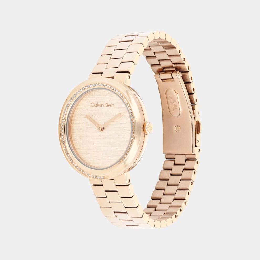 Calvin Klein 25100166 Twisted Bezel Women’s Quartz Analog Watch with Carnation Gold Dial, Rose Gold Stainless Steel Strap