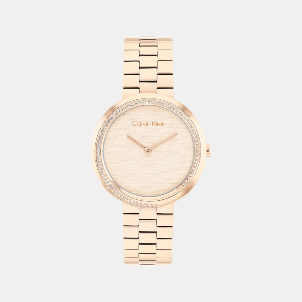 Calvin Klein 25100166 Twisted Bezel Women’s Quartz Analog Watch with Carnation Gold Dial, Rose Gold Stainless Steel Strap