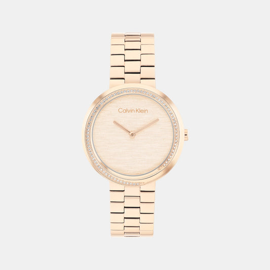 Calvin Klein 25100166 Twisted Bezel Women’s Quartz Analog Watch with Carnation Gold Dial, Rose Gold Stainless Steel Strap