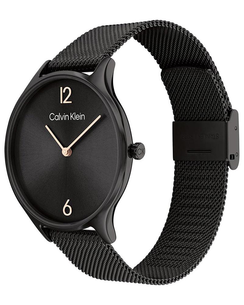Calvin Klein Women Black Dial Mesh Bracelet Analog Quartz Watch 25200004