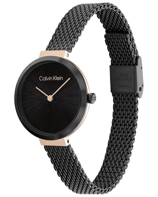 Calvin Klein Women Black Dial Mesh Bracelet Analog Quartz Watch 25200084