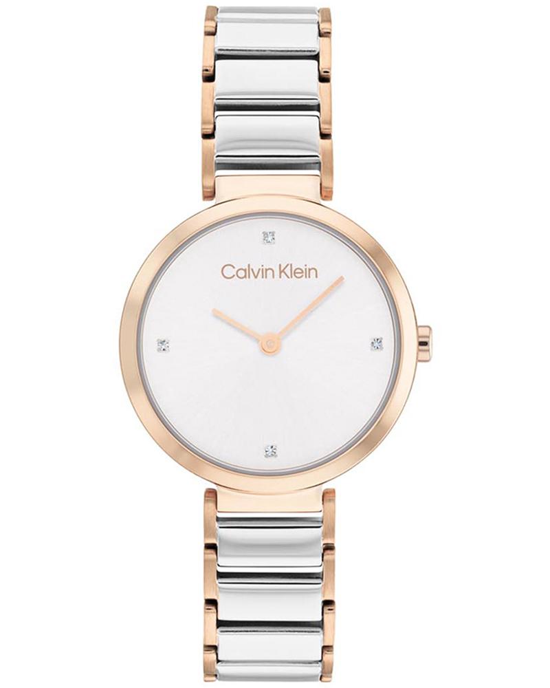 Calvin Klein 25200139 Quartz Analog Women’s Watch with Silver White Dial, Two-Tone Stainless Steel Bracelet & Crystal Indexes