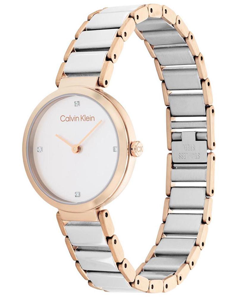Calvin Klein 25200139 Quartz Analog Women’s Watch with Silver White Dial, Two-Tone Stainless Steel Bracelet & Crystal Indexes