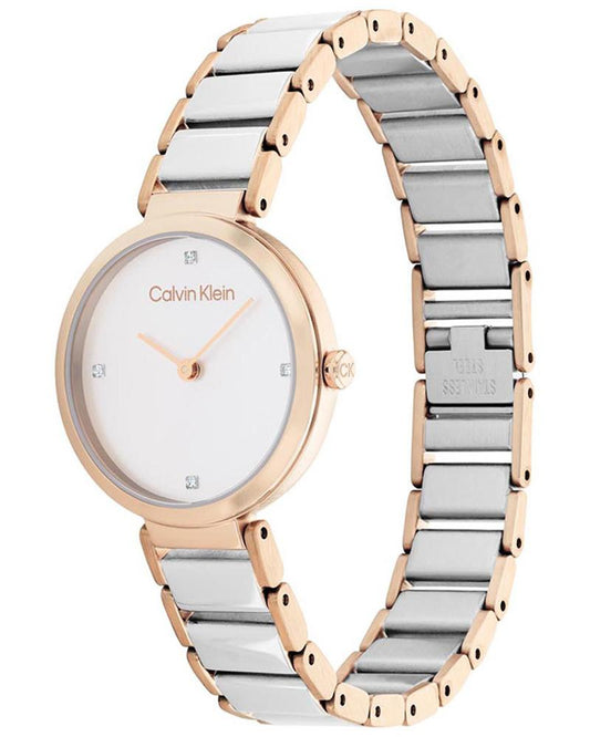 Calvin Klein 25200139 Quartz Analog Women’s Watch with Silver White Dial, Two-Tone Stainless Steel Bracelet & Crystal Indexes