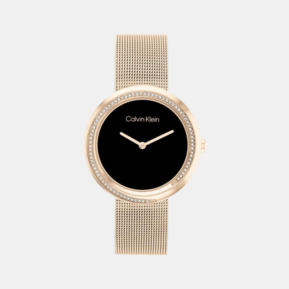 Calvin Klein 25200151 Women’s Twisted Bezel Quartz Watch with Black Dial & Stainless-Steel Strap