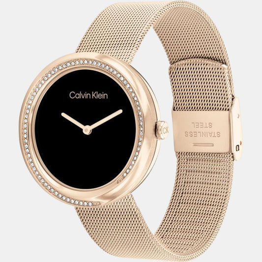 Calvin Klein 25200151 Women’s Twisted Bezel Quartz Watch with Black Dial & Stainless-Steel Strap