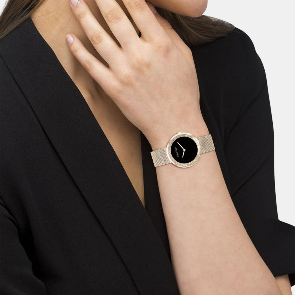 Calvin Klein 25200151 Women’s Twisted Bezel Quartz Watch with Black Dial & Stainless-Steel Strap