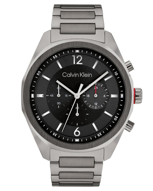 Calvin Klein 25200267 Men’s CK Force Chronograph Quartz Watch with Black Dial & Grey Stainless-Steel Strap