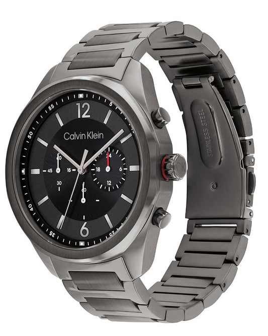 Calvin Klein 25200267 Men’s CK Force Chronograph Quartz Watch with Black Dial & Grey Stainless-Steel Strap