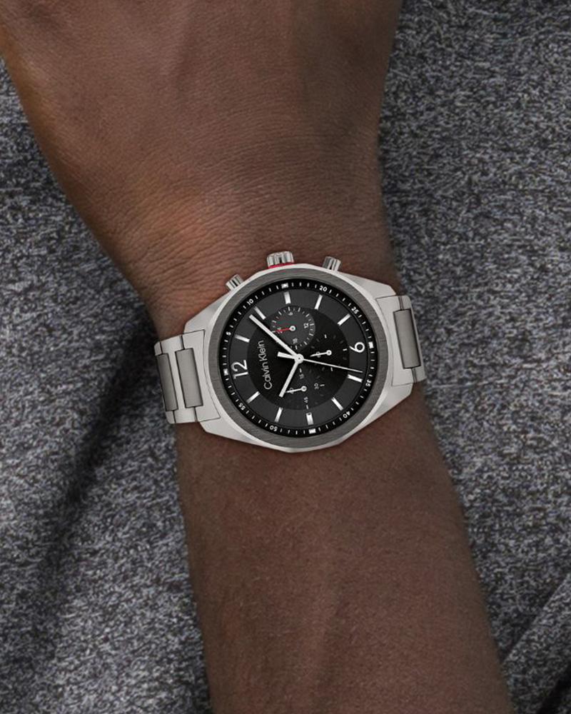 Calvin Klein 25200267 Men’s CK Force Chronograph Quartz Watch with Black Dial & Grey Stainless-Steel Strap