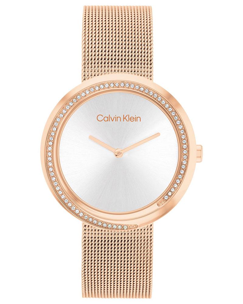 Calvin Klein 25200312 Women’s Twisted Bezel Quartz Watch with Silver Dial & Rose-Gold Stainless-Steel Strap