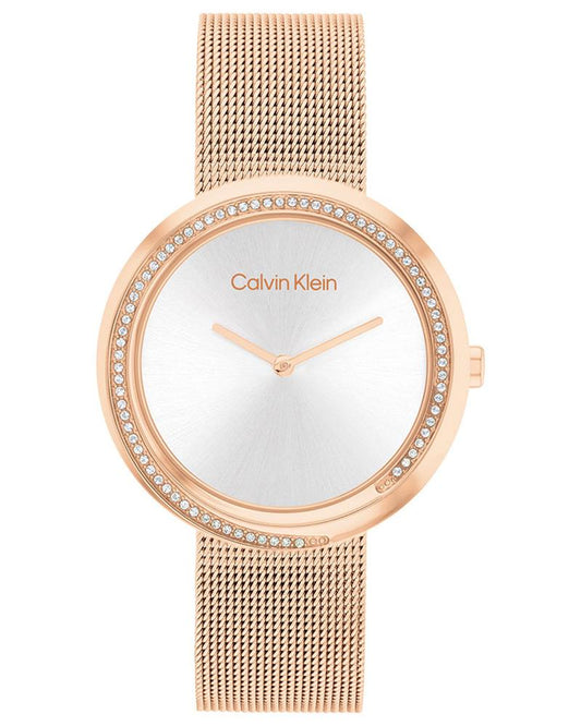 Calvin Klein 25200312 Women’s Twisted Bezel Quartz Watch with Silver Dial & Rose-Gold Stainless-Steel Strap