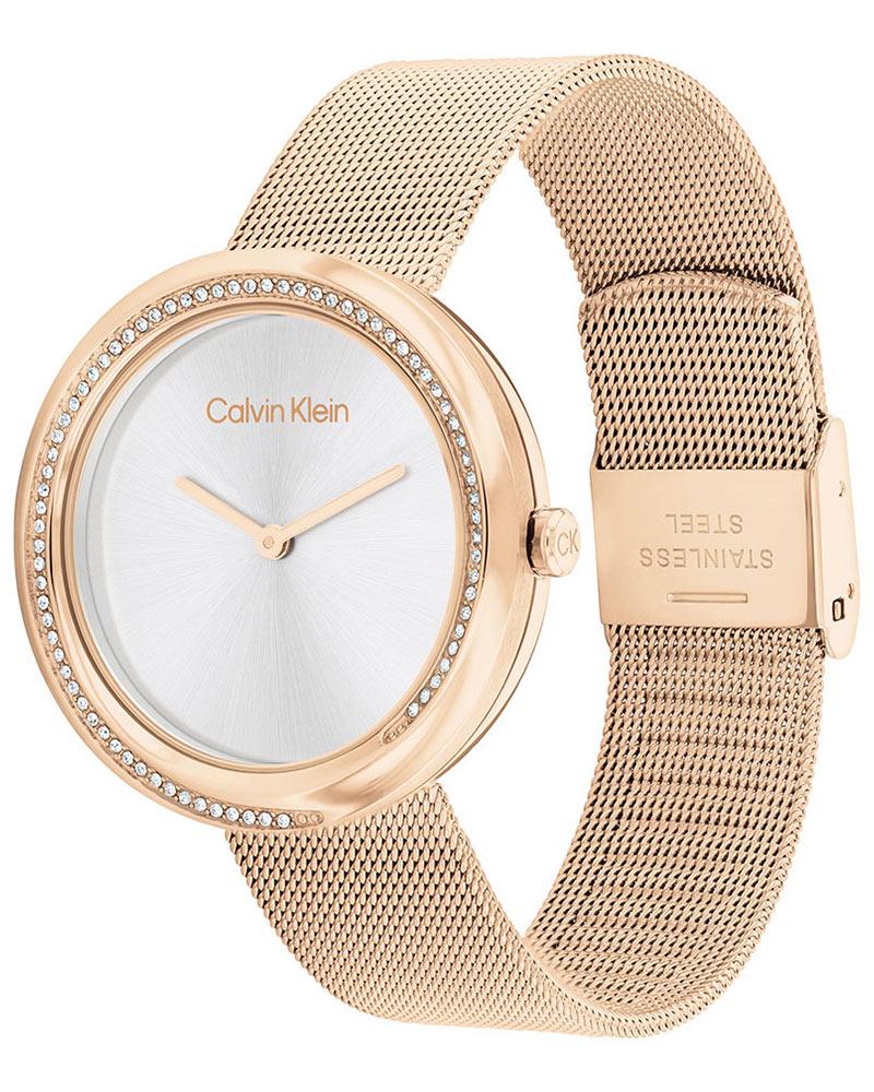 Calvin Klein 25200312 Women’s Twisted Bezel Quartz Watch with Silver Dial & Rose-Gold Stainless-Steel Strap