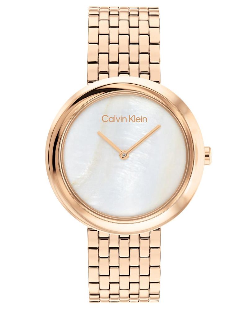 Calvin Klein 25200322 Women’s Twisted Bezel Quartz Watch with White Dial & Rose-Gold Stainless-Steel Strap