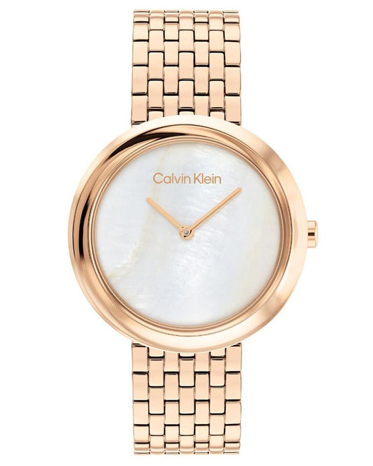 Calvin Klein 25200322 Women’s Twisted Bezel Quartz Watch with White Dial & Rose-Gold Stainless-Steel Strap