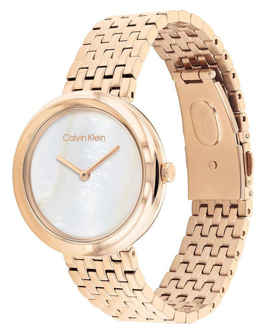 Calvin Klein 25200322 Women’s Twisted Bezel Quartz Watch with White Dial & Rose-Gold Stainless-Steel Strap