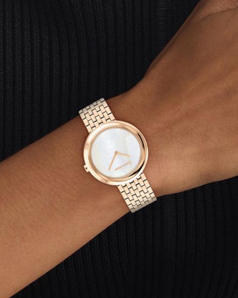 Calvin Klein 25200322 Women’s Twisted Bezel Quartz Watch with White Dial & Rose-Gold Stainless-Steel Strap