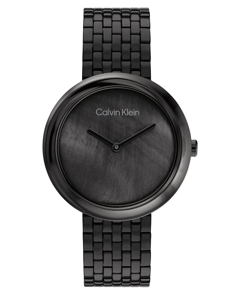 Calvin Klein 25200323 Women’s Twisted Bezel Quartz Watch with Mother-of-Pearl Dial & Black Stainless-Steel Strap