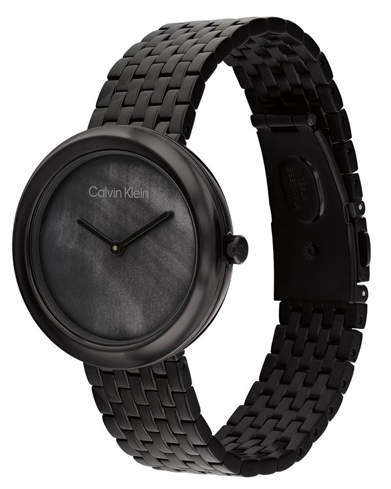 Calvin Klein 25200323 Women’s Twisted Bezel Quartz Watch with Mother-of-Pearl Dial & Black Stainless-Steel Strap