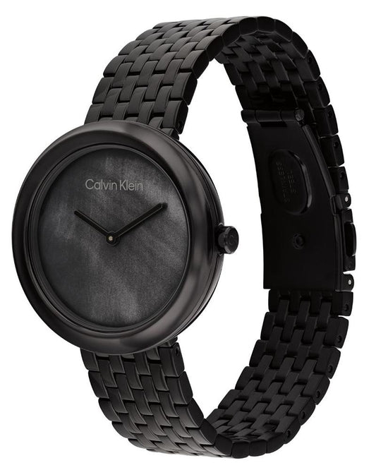 Calvin Klein 25200323 Women’s Twisted Bezel Quartz Watch with Mother-of-Pearl Dial & Black Stainless-Steel Strap