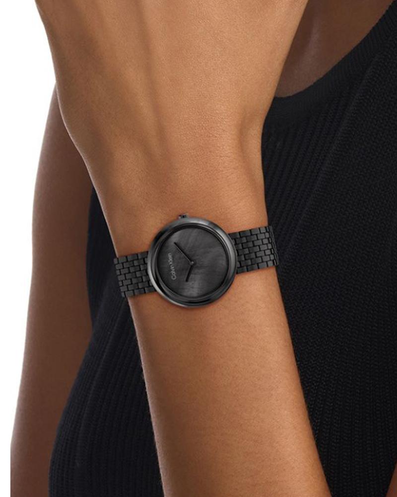 Calvin Klein 25200323 Women’s Twisted Bezel Quartz Watch with Mother-of-Pearl Dial & Black Stainless-Steel Strap