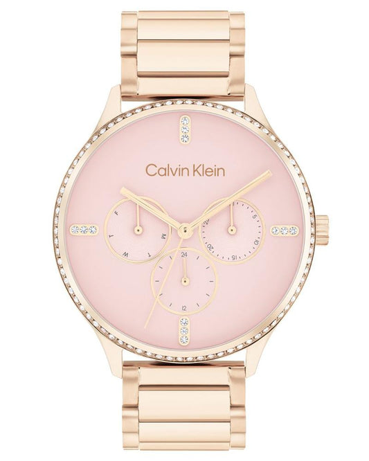 Calvin Klein 25200370 Women’s Dress Chronograph Quartz Watch with Pink Dial & Rose-Gold Stainless-Steel Strap