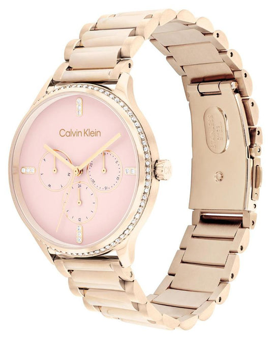 Calvin Klein 25200370 Women’s Dress Chronograph Quartz Watch with Pink Dial & Rose-Gold Stainless-Steel Strap
