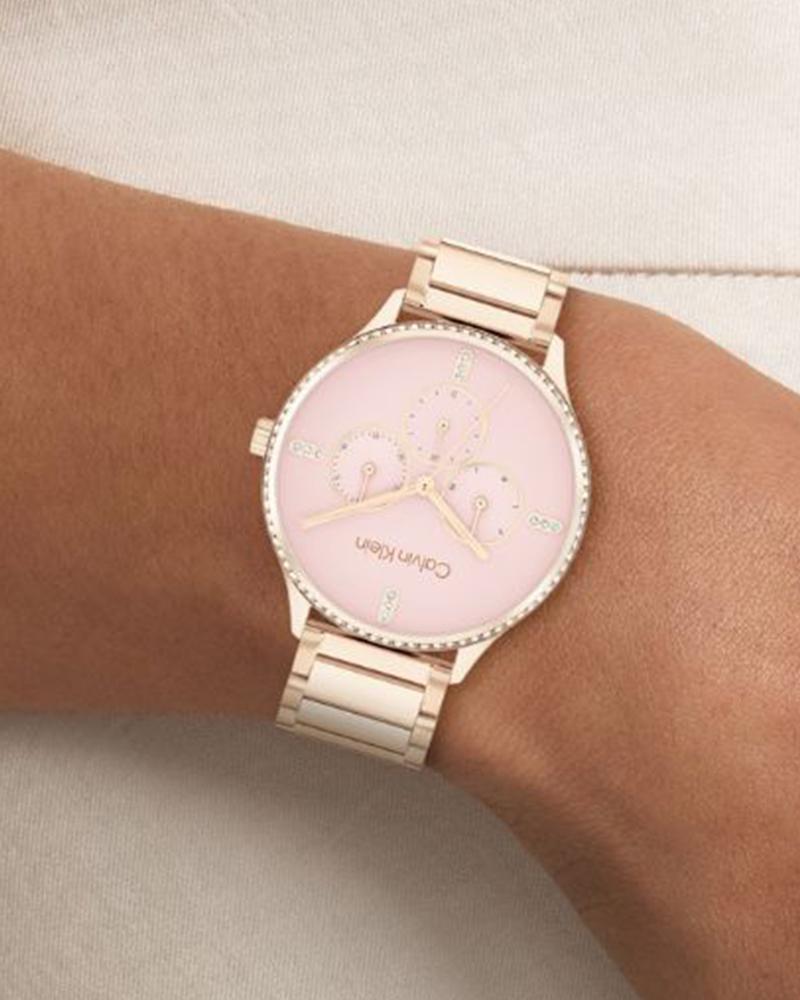 Calvin Klein 25200370 Women’s Dress Chronograph Quartz Watch with Pink Dial & Rose-Gold Stainless-Steel Strap