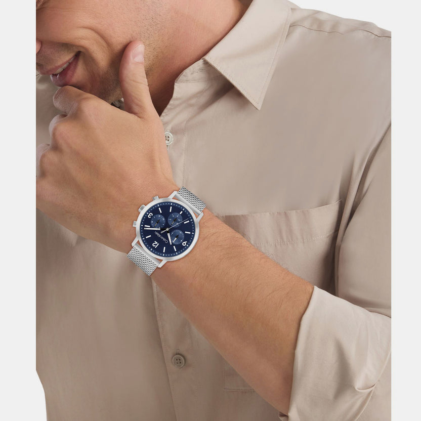 Calvin Klein 25200438 Gauge Men’s Blue Dial Stainless Steel Mesh Multifunction Watch