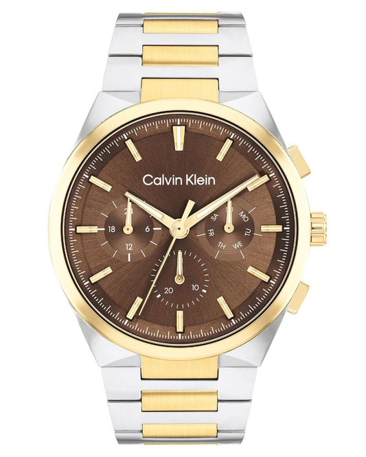 Calvin Klein 25200442 Men’s Quartz Analog Watch with Brown Dial, Gold Stainless Steel Strap