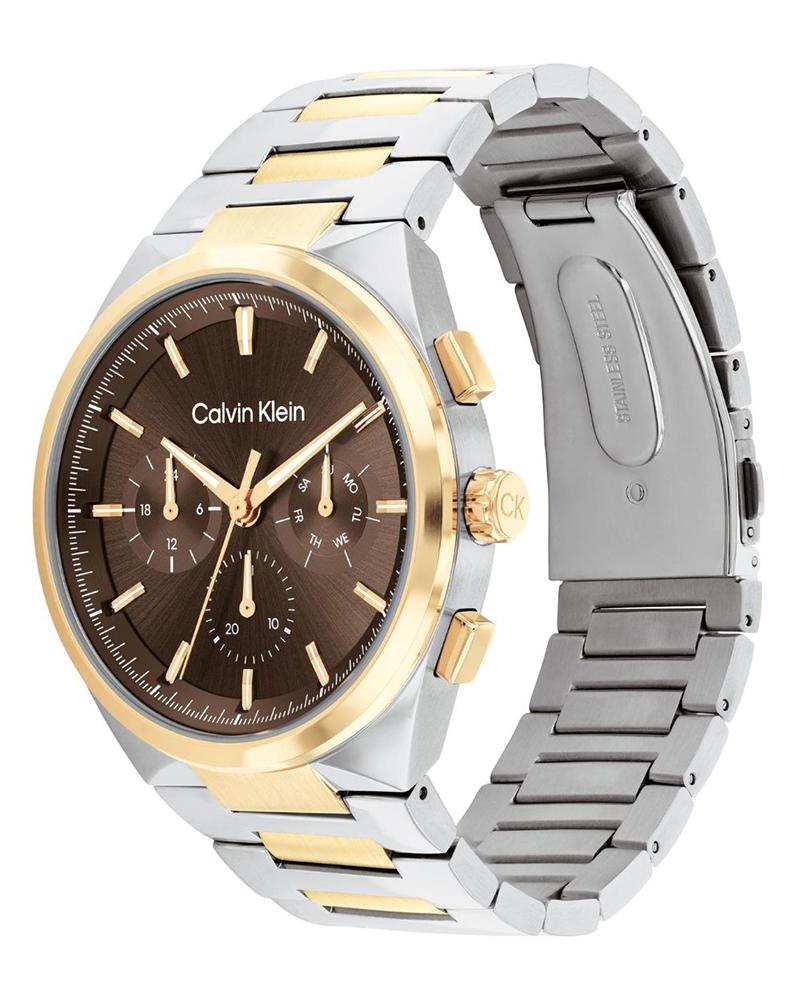 Calvin Klein 25200442 Men’s Quartz Analog Watch with Brown Dial, Gold Stainless Steel Strap