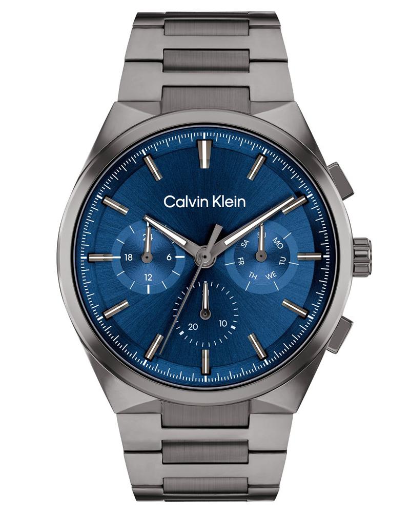 Calvin Klein 25200443 Men’s Quartz Chronograph Watch with Blue Dial, Grey Stainless Steel Strap