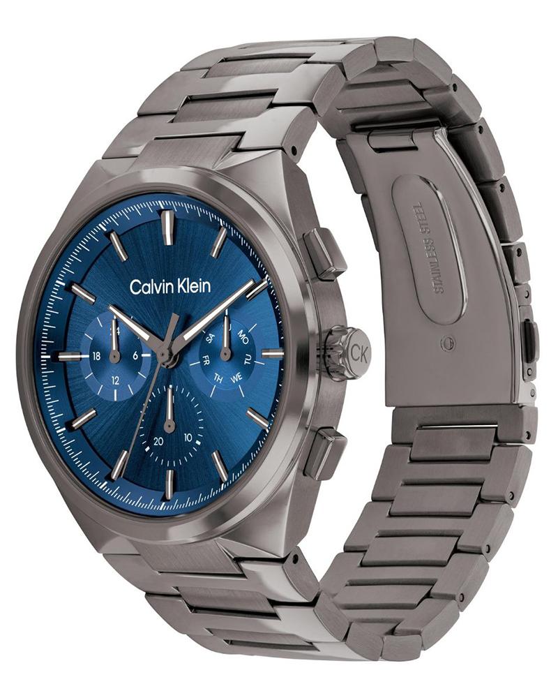 Calvin Klein 25200443 Men’s Quartz Chronograph Watch with Blue Dial, Grey Stainless Steel Strap